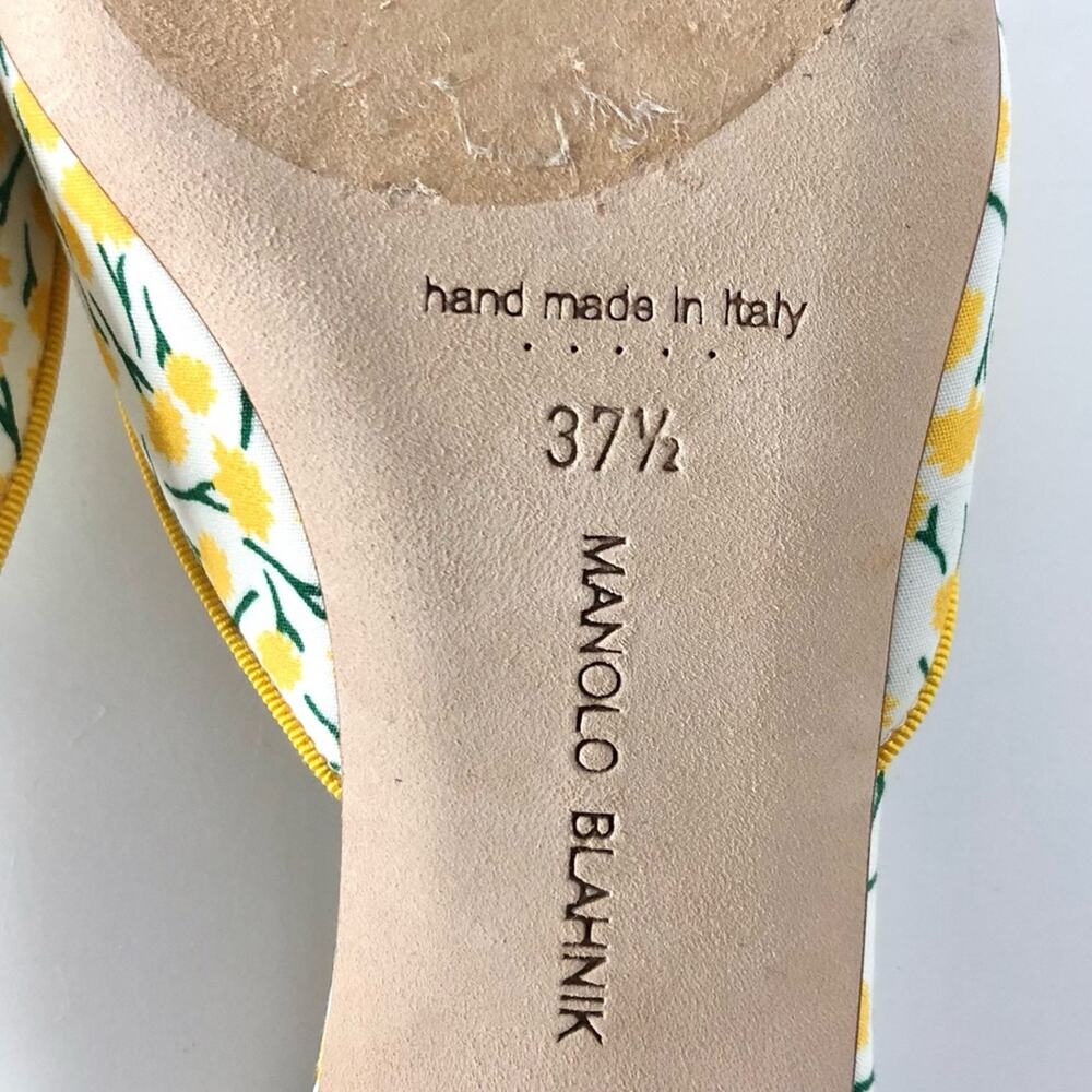Manolo Blahnik Maysalebi Yellow Flower Print Slip On Kitten Heel Mules 37.5 - Picture 7 of 9